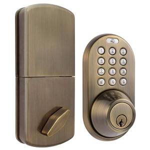 lot 10589 image: MiLocks DF-02AQ Electronic Keyless Entry Touchpad Deadbolt Door Lock, Antique Brass