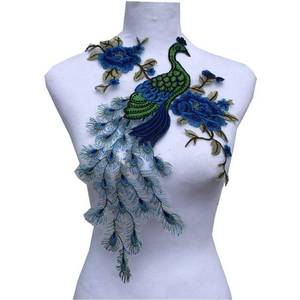 lot 10615 image: Fabric Sequin Peacock Flower Lace Sewing Applique Lace Collar Neckline Collar Applique DIY Clothing Accessory Scrapbooking (Blue)