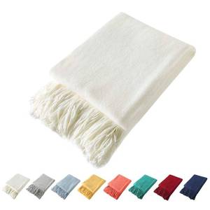 lot 10617 image: Homiest Decorative Knitted Throw Blanket with Fringe Soft & Cozy Tassel Blanket for Couch Sofa Bed- 50 x 60 (50 x 60, Ivory)