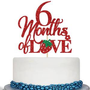 lot 10632 image: 6 Months of Love Cake Topper, 6 Months Birthday Cake Decorations, 12 Way to One, Strawberry Half Birthday Decorations, Fruit Themed Baby Shower Party Supplies Glitter