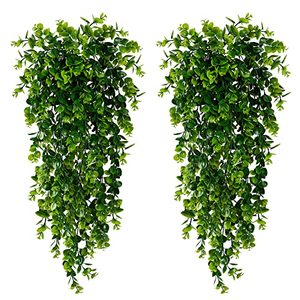 lot 10641 image: Sggvecsy 4 Pack Artificial Eucalyptus Plants UV Resistant Plastic Hanging Decor for Indoor Outdoor Walls, Weddings, Patios, Porches