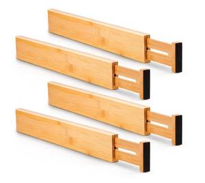 lot 10642 image: Utoplike 4 PCS Bamboo Kitchen Drawer Dividers, Adjustable Drawer Organizers for Socks, Spring Loaded, Works in Drawer for Bedroom, Kitchen, Dresser, Bathroom, Desk