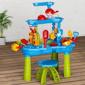lot 10652 image: Lucky Doug Kids Sand Water Table for Toddlers, 3-Tier Sand and Water Play Table Toys for Toddlers Kids, Kids Beach Toys Play Table Outdoor Toys