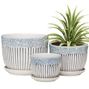 lot 10654 image: Ton Sin Grey Flower Pots,Texture Planter for Indoor Plants Set of 3 Ceramic Flower Pots with Saucer,Cute Garden Pots Succulent Pots3 Pack,Grey