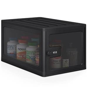 lot 10655 image: Lock Box for Safe Medicine Storage, Lockable Storage Box Medicine Lock Box, Lock Boxes for Personal Items, Safe Box with Lock Refrigerator Lock Box, Combination Lock Box with Code, Black