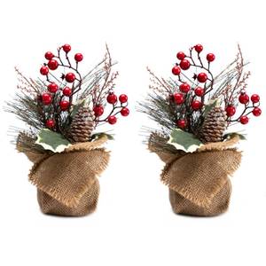 lot 10656 image: LOHASBEE Mini Christmas Tree, 2PACKS 10-Inch Small Table Top Portable Christmas Tree with Red Berries for Kid Gift Office Tabletop and Room Desktop Holiday Party Decorations