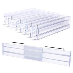 lot 10657 image: Vtopmart Drawer Dividers Organizers 8 Pack, Adjustable 3.2 High Expandable from 12.2-21.4 Kitchen Drawer Organizer, Clear Plastic Drawers Separators for Clothing, Installed by Double-sided Tape