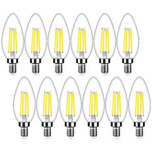 lot 10659 image: 12-Pack Dimmable E12 LED Candelabra Bulbs 40Watt Equivalent, 5000K Daylight White, 450Lumens, 4W B11 Vintage Chandelier Light Bulbs, LED Filament Clear Glass Candle Lamp for Ceiling Fan Home Decor