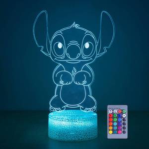 lot 10660 image: Hoofun 3D Illusion Stitch Night Light Stitch Gifts Light with Remote Control and Smart Touch, Stitch Stuff for Girls Room Decor Lamp Birthday Christmas Gifts