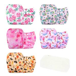 lot 10661 image: wegreeco Washable Reusable Baby Cloth Pocket Diapers 5 Pack  5 Rayon Made from Bamboo Inserts (Pink Girly)