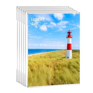 lot 10662 image: Ludery Acrylic Picture Frames 4x6, 4x6 Picture Frame, Set of 6 Clear Acrylic Photo Picture Frames, Wall Mounting Frame Display Pictures for Home,School,office