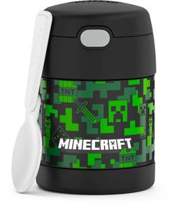 lot 10669 image: Thermostat Kids Vacuum Insulated Food Jar with Spoon, Minecraft, 10 Ounce, Stainless Steel