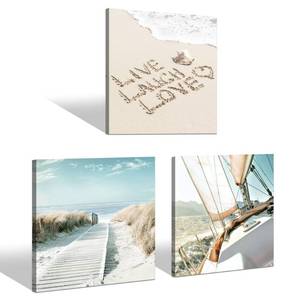 lot 10671 image: Beach Ocean Pictures Wall Art Relaxing Coastal Sailboat Print on Canvas Tropical Sea Pathway Artwork 3 Piece Seascape Theme Painting Decor for Bathroom Bedroom Living Room