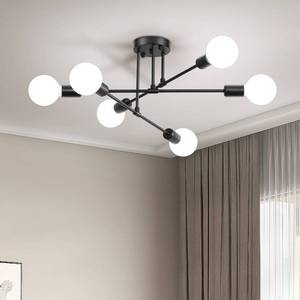 lot 10675 image: Soilsiu Modern Sputnik Chandelier Ceiling Light Fixture, 6-Light Mid Century Semi Flush Mount Ceiling Lights for Bedroom, Dining Room, Living Room, Kitchen, Office (Black, W22, H9.5)