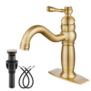 lot 10678 image: gotonovo Antique Brass Bathroom Sink Faucet Deck Mount Single Hole Single Handle Solid Brass Modern Lavatory Short Vanity Mixer Bar Tap 360° Swivel Spout with Overflow Hole Metal Pop Up Drain