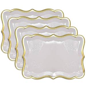 lot 10679 image: Gift Boutique 10 White Rectangle Trays with Gold Rim Border for Dessert Display Table Parties 9 X 13 Disposable Paper Cardboard in Elegant Shape for Platters Cupcake Display Birthday Party Weddings