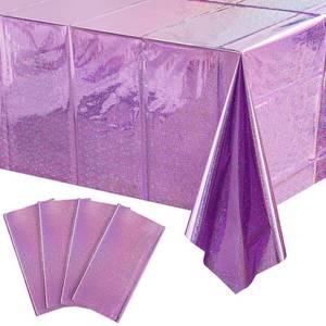 lot 10680 image: 4 Pack Iridescent Light Purple Plastic Tablecloths Shiny Disposable Laser Rectangle Table Covers Holographic Foil Tablecloth Iridescent Party Decoration Birthday Bridal Wedding Christmas 54 x 108 Inch