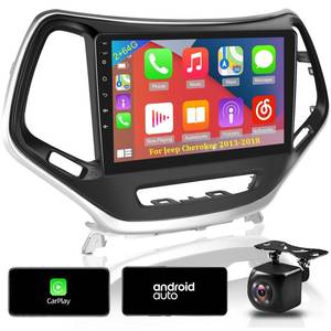 lot 10682 image: 264G Android 13 Car Radio for Jeep Cherokee 2013-2018, Wireless Carplay and Android Auto, 10.1 inch Touch Screen Headunit with HiFiGPSWiFiSWC  AHD Rearview Camera - Retail $108.86