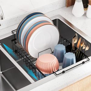 lot 10688 image: iSPECLE Sink Dish Drying Rack - 3 Sizes Capacity Expandable Over Sink Dish Rack, in Sink Dish Drainer for Kitchen Counter with Utensil Holder Large Capacity, Fit 14-17.5 Sink, Black