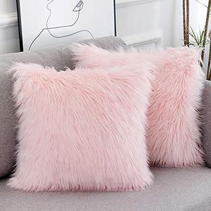 lot 10692 image: WLNUI Set of 2 Pink Fluffy Pillow Covers New Luxury Series Merino Style Blush Faux Fur Decorative Throw Pillow Covers Square Fuzzy Cushion Case 20x20 Inch
