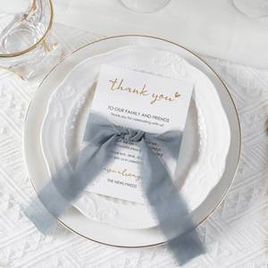 lot 10698 image: HUIHUANG Wedding Thank You Place Setting Cards with Dusty Blue Chiffon Ribbon, for Weddings Favors, Receptions, Parties, Events and Celebrations-Pack of 50, 4 x 6 inch Add to Your Table Centerpieces