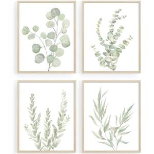 lot 10700 image: Howwii Botanical Boho Bathroom Decor Wall Art Prints, UNFRAMED Sage Green Plants Decor for BedroomOffice, Minimalist Eucalyptus Leaves Watercolor Art Prints, Set of 4 Pictures, 8x10 No Frames