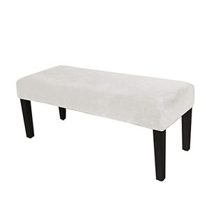 lot 10703 image: LUSHVIDA Velvet Dining Room Bench Covers - Soft Stretch Spandex Upholstered Bench Slipcover, Removable Washable Bench Seat Furniture Protector for Living Room and Kitchen Grey White