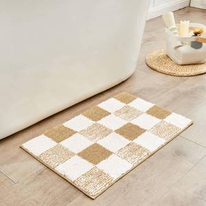 lot 10707 image: CozeCube Checkered Bath mats for Bathroom Non Slip, Fluffy Absorbent Microfiber Bath mat Washable, Aesthetic Bathroom Rugs, Cute Bath mat for Shower Sink, Beige, 32 x 20