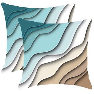 lot 10709 image: Blue Teal and Grey Boho Throw Pillow Covers 20x20 Set Of 2 Summer Outdoor Abstract Stripe Pillows Cover Mid Century Modern Decorative Pillow Case Farmhouse Cushion Cover for Home Couch Bed Sofa Decor