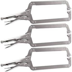 lot 10718 image: HOZEON 3 PCS 18 Inch C Clamp Welding Pliers with Swivel Pads, Heavy Duty Locking Pliers, Woodworking Clamps Set, Adjustable Nickel Plated C Pliers for Wood Working, Welding, Electrician Maintenance