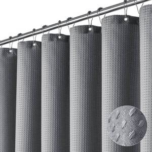 lot 10726 image: Dynamene Extra Long Shower Curtain,96 Inch Long Waffle Weave Weighted Thick Cloth Bathroom Shower Curtain, Neutral Heavy Duty Hotel Bath Curtain Set with 12 Plastic Hooks,72x96,GreyGray