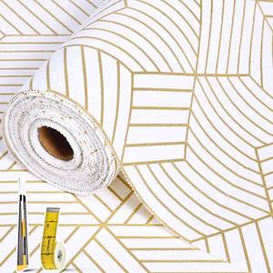 lot 10729 image: Shelf Liners for Kitchen Cabinets Non Adhesive Shelf Liner Paper Strong Non-Slip Thickened Gold Geometric Drawer Liner Easy to Clean for Tool Box Refrigerator with Knife and Tape Measure 12In x 10FT