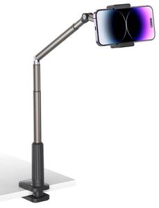lot 10730 image: JSAUX Phone Holder for Desk and Bed Compatible with iPhone 15 14 13 12 Overhead Phone Mount Gooseneck Phone Stand Flexible 360 Lazy Long Arm Clamp Clip for Table Bedside 1-Pack, Black