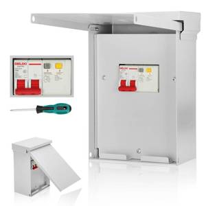 lot 10731 image: Magula 60 Amp Spa Panel with 2-Pole 60 Amp GFCI Breaker Included UL Listed Extra Spaces for Branch Circuits Outdoor Rated Weatherproof Box for Spa with Knockouts Fit for Spa, Hot Tub, Swimming Pool - Retail $101.02