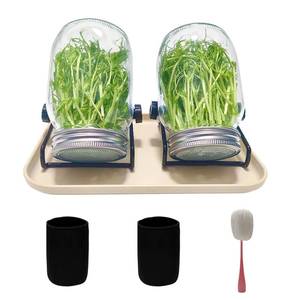lot 10734 image: Byazya Seed Sprouting Jar Kit - 2 Wide Mouth Mason Jars with Stainless Steel Screen Sprouting Lids, Tray, Sprouting Jar Stand, Blackout Sleeves - Growing Broccoli, Alfalfa, Mung Bean