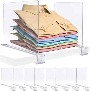 lot 10744 image: MIVERYEA Acrylic Shelf Dividers, Clear Shelf Divider for Closet Organization 8 Pack Plastic Shelve Organizer for Clothes Purses Separators