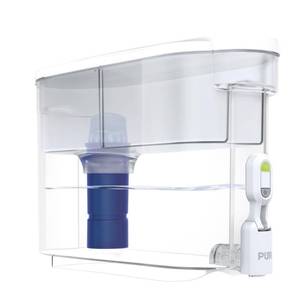 lot 10746 image: PUR PLUS 30-Cup Water Filter Dispenser with 1 Genuine PUR PLUS Filter, Large 30-Cup Capacity, 3-in-1 Faster Filtration, Dishwasher Safe, White (DS1810ZA)