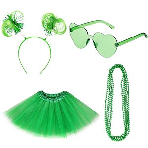 lot 10754 image: Canlierr 4th of July Tutu Costume Set American Patriotic Pom Pom Headband Layered Tulle Heart Sunglasses Necklaces for Women(Green, Small)