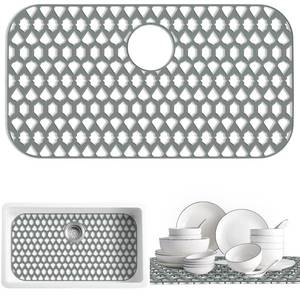 lot 10772 image: SAMSIER Sink Protectors for Kitchen Sink 13x11 &16x12 &19x14 &21x16 &22x13 &24x13 &26x14 &28x14 &30x16, Large Silicone Sink Mats Grid for Bottom of Farmhouse Sink (30�x16�, Rear Drain)