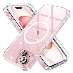 lot 10782 image: Choiche Compatible for iPhone 15 Plus Case Magnetic, Women Clear Glitter Sparkly Case, 2xDiamond Camera Lens Protectors 2xTempered Glass Screen Protectors Compatible MagSafe (Glitter Clear)