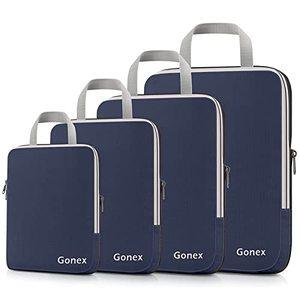 lot 10786 image: Gonex Compression Packing Cubes, 4pcs Expandable Storage Travel Luggage Bags Organizers (Purplish Blue)