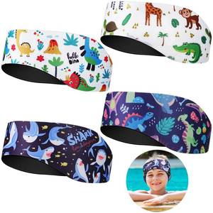 lot 10788 image: Zhanmai 4 Pieces Kids Swimming Headband Adjustable Swimmers Headband Waterproof Water Headband Ears Band Kids Swimming Ear Covers for Ear Protection (Dinosaur Style,22 Inch)