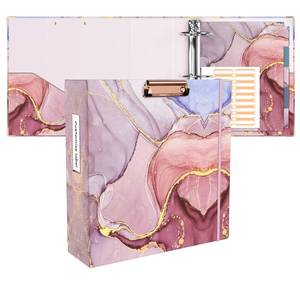 lot 10790 image: Ospelelf 3 Ring Binder 3 Inch, Cute Binder for Letter Size (11 x 8.5) with 5 Tab Dividers, File Folder Labels and Low Profile Clipboards, Pink Marble Binder for School Supplies and Office Supplies