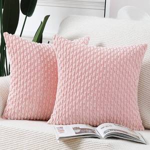 lot 10805 image: MADIZZ Pack of 2 Boho Corduroy Striped Throw Pillow Covers 12x12 Inch Light Pink Soft Decorative Cushion Cover for Bedroom Sofa Pillow Shell