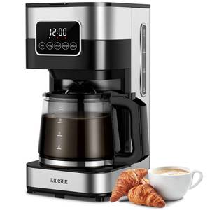 lot 10813 image: KIDISLE Programmable Drip Coffee Maker with Regular & Strong Brew, Warming Plate, 10 Cup Small Coffee Machine with Touch Screen, Glass Carafe and Reusable Filter for Home and Office, Stainless Steel