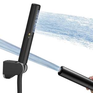 lot 10818 image: Homipro Matte Black Brass 2 In 1 Function High Flow Handheld Shower Head Set High Pressure 7 Inch Black Finish Shower Head Sprayer Hand Shower Wand with 59 Inch Hose, Bracket