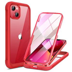 lot 10823 image: Miracase Compatible with iPhone 13 case 6.1 inch, 2021 Upgrade Full-Body Glass Clear Case Bumper Case with Built-in 9H Tempered Glass Screen Protector for iPhone 13-Red