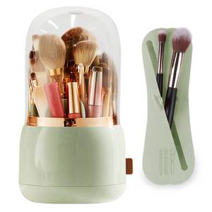 lot 10826 image: MUFMUF 2Pack Makeup Brush Holder,360 Rotating Acrylic Makeup Brush Organizer with Lid,Spinning Makeup Storage Container,Comes with a Travel Silicone Makeup Brushes Holder (Light green)