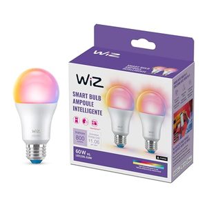 lot 10838 image: WiZ 60W A19 Color LED Smart Bulb - Pack of 2 - E26- Indoor - Connects to Your Existing Wi-Fi - Control with Voice or App  Activate with Motion - Matter Compatible