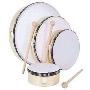 lot 10849 image: 10 Inch 8 Inch 6 Inch 4 Inch Hand Drum Percussion Musical Instrument Wood Frame Drum with Drum Stick